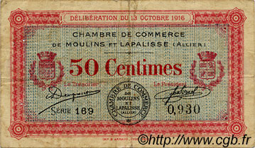 50 Centimes  FRANCE régionalisme et divers Moulins et Lapalisse 1916 JP.086.07 TB