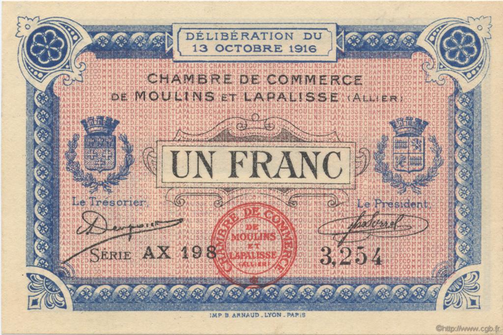 1 Franc FRANCE regionalism and miscellaneous Moulins et Lapalisse 1916 JP.086.09 AU+