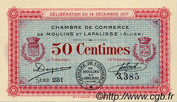 50 Centimes FRANCE regionalism and various Moulins et Lapalisse 1917 JP.086.11 AU+