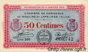 50 Centimes FRANCE regionalism and miscellaneous Moulins et Lapalisse 1920 JP.086.15 AU+