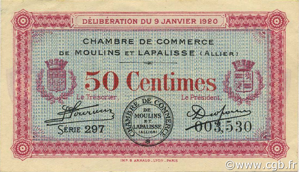50 Centimes FRANCE regionalismo e varie Moulins et Lapalisse 1920 JP.086.15 BB to SPL