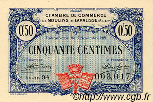 50 Centimes FRANCE regionalismo y varios Moulins et Lapalisse 1921 JP.086.22 SC a FDC