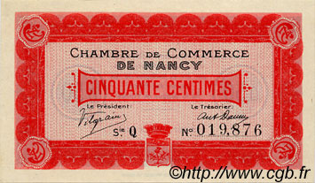 50 Centimes FRANCE regionalism and various Nancy 1915 JP.087.01 AU+