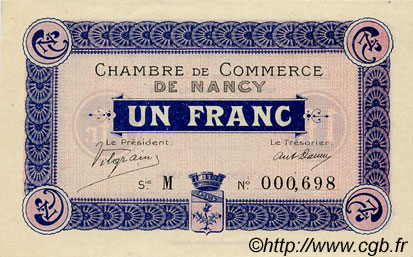 1 Franc FRANCE regionalism and various Nancy 1915 JP.087.03 AU+