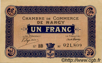 1 Franc FRANCE regionalism and various Nancy 1915 JP.087.05 AU+