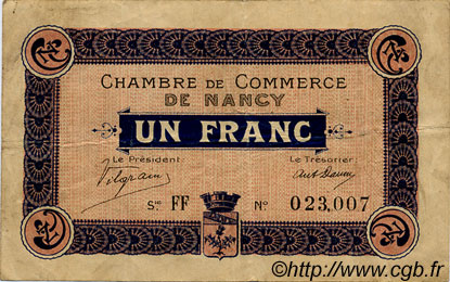 1 Franc FRANCE Regionalismus und verschiedenen Nancy 1915 JP.087.05 S