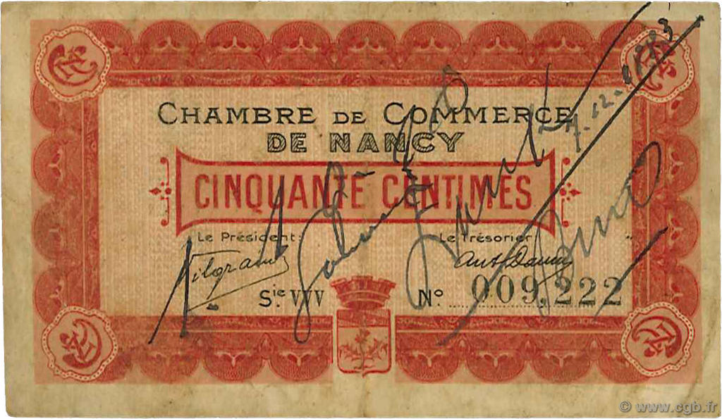 50 Centimes FRANCE regionalismo y varios Nancy 1916 JP.087.07 BC