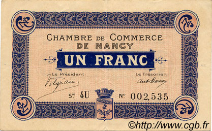 1 Franc FRANCE regionalism and miscellaneous Nancy 1916 JP.087.09 VF - XF