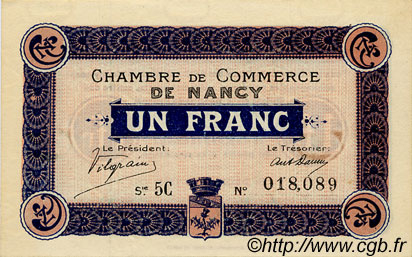 1 Franc FRANCE Regionalismus und verschiedenen Nancy 1916 JP.087.11 fST to ST