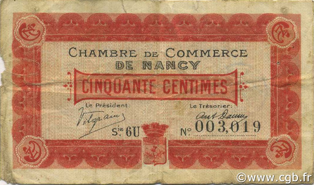 50 Centimes FRANCE Regionalismus und verschiedenen Nancy 1917 JP.087.12 S
