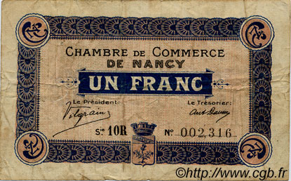 1 Franc FRANCE regionalism and miscellaneous Nancy 1918 JP.087.19 F