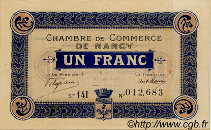 1 Franc FRANCE regionalismo y varios Nancy 1918 JP.087.23 MBC a EBC