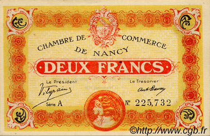 2 Francs FRANCE regionalism and miscellaneous Nancy 1918 JP.087.25 AU+