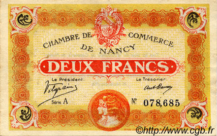2 Francs FRANCE regionalismo e varie Nancy 1918 JP.087.25 BB to SPL