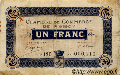 1 Franc FRANCE regionalism and various Nancy 1918 JP.087.29 F