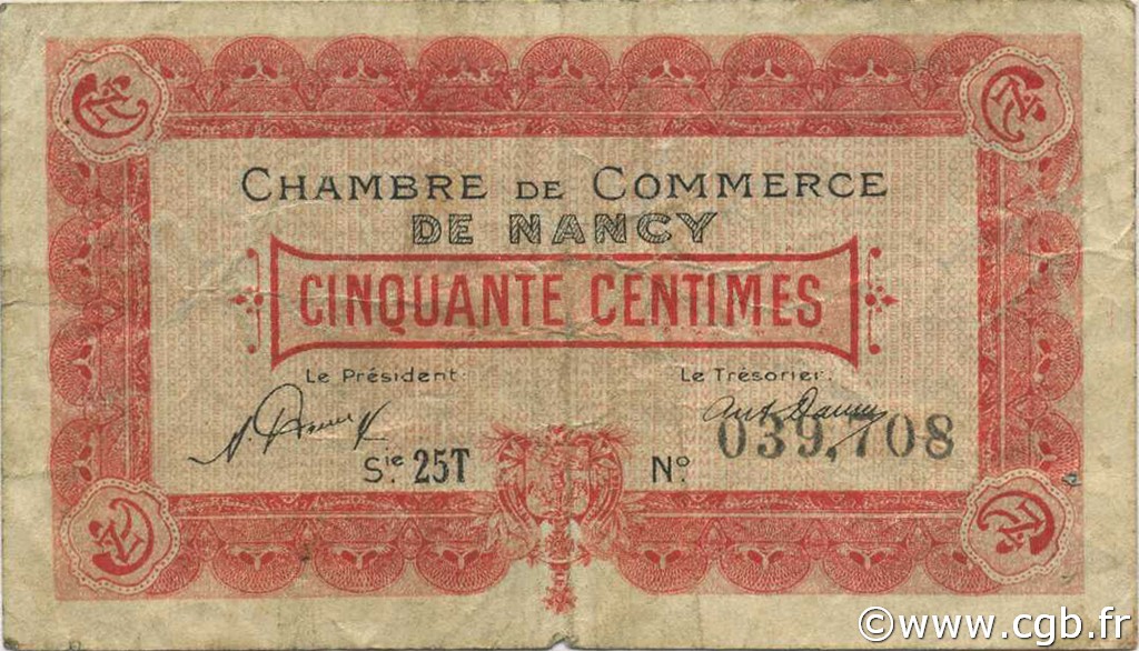 50 Centimes FRANCE Regionalismus und verschiedenen Nancy 1921 JP.087.43 S