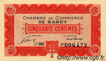 50 Centimes FRANCE regionalism and miscellaneous Nancy 1921 JP.087.46 AU+