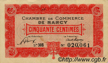 50 Centimes FRANCE Regionalismus und verschiedenen Nancy 1921 JP.087.46 SS to VZ