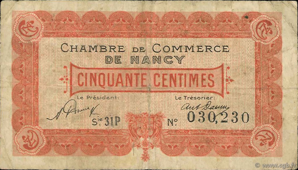 50 Centimes FRANCE régionalisme et divers Nancy 1921 JP.087.47 TB
