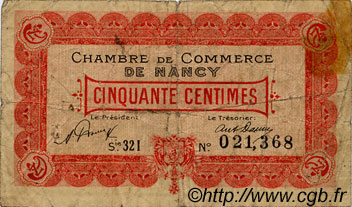50 Centimes FRANCE Regionalismus und verschiedenen Nancy 1921 JP.087.48 S