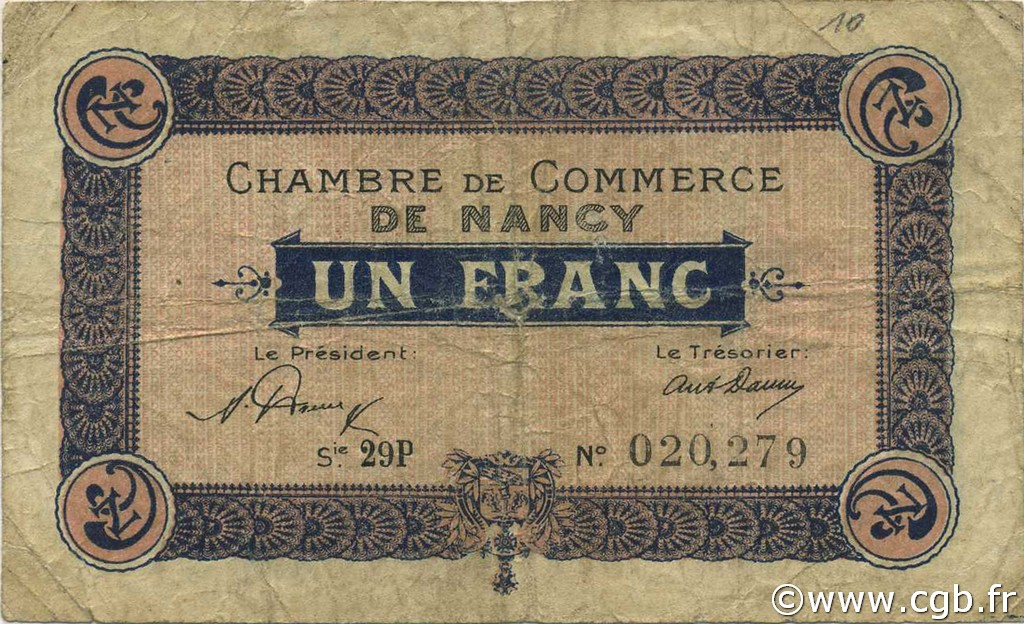 1 Franc FRANCE régionalisme et divers Nancy 1921 JP.087.51 TB