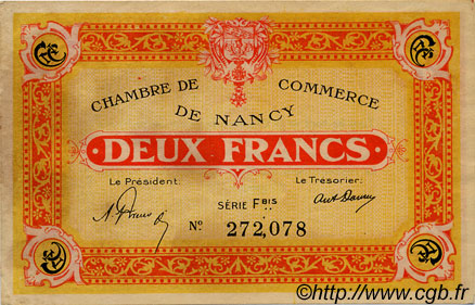 2 Francs FRANCE regionalismo y varios Nancy 1921 JP.087.52 MBC a EBC