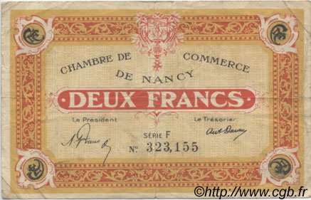 2 Francs FRANCE regionalismo e varie Nancy 1921 JP.087.52 MB