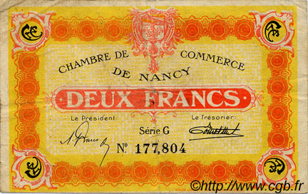 2 Francs FRANCE régionalisme et divers Nancy 1922 JP.087.55 TB