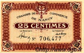 25 Centimes FRANCE regionalism and various Nancy 1918 JP.087.56 AU+