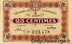 25 Centimes FRANCE Regionalismus und verschiedenen Nancy 1918 JP.087.61 SS to VZ