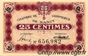 25 Centimes FRANCE Regionalismus und verschiedenen Nancy 1918 JP.087.62 SS to VZ