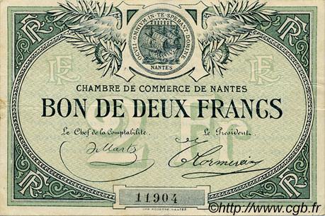 2 Francs FRANCE regionalismo e varie Nantes 1918 JP.088.02 BB to SPL