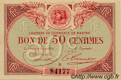 50 Centimes FRANCE regionalismo e varie Nantes 1918 JP.088.03 AU a FDC