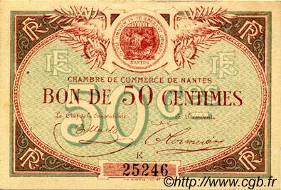 50 Centimes FRANCE regionalismo e varie Nantes 1918 JP.088.03 BB to SPL