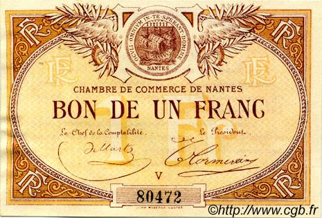 1 Franc FRANCE regionalism and miscellaneous Nantes 1918 JP.088.05 VF - XF