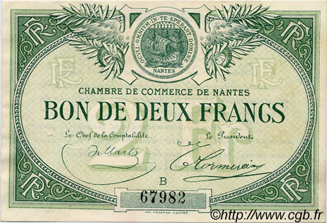 2 Francs FRANCE regionalismo e varie Nantes 1918 JP.088.10 BB to SPL