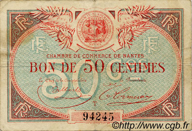 50 Centimes FRANCE régionalisme et divers Nantes 1918 JP.088.16 TB