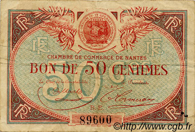 50 Centimes FRANCE régionalisme et divers Nantes 1918 JP.088.17 TB