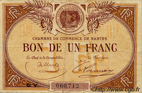 1 Franc FRANCE regionalism and various Nantes 1918 JP.088.26 F