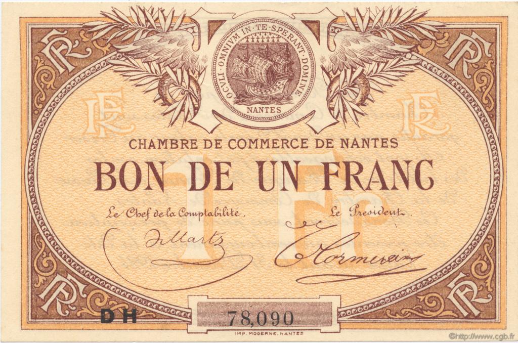 1 Franc FRANCE regionalism and various Nantes 1918 JP.088.27 AU+