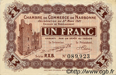 1 Franc FRANCE regionalism and various Narbonne 1921 JP.089.28 VF - XF