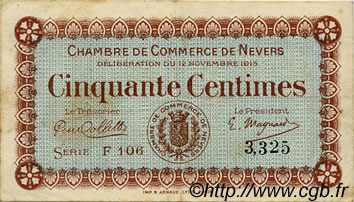 50 Centimes FRANCE Regionalismus und verschiedenen Nevers 1915 JP.090.01 S