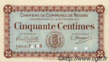 50 Centimes Spécimen FRANCE regionalismo y varios Nevers 1915 JP.090.06 MBC a EBC