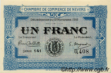 1 Franc FRANCE Regionalismus und verschiedenen Nevers 1915 JP.090.07 fST to ST