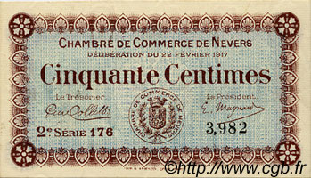 50 Centimes FRANCE regionalism and various Nevers 1917 JP.090.12 VF - XF