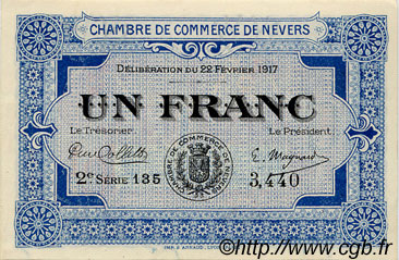 1 Franc FRANCE regionalismo e varie Nevers 1917 JP.090.14 AU a FDC