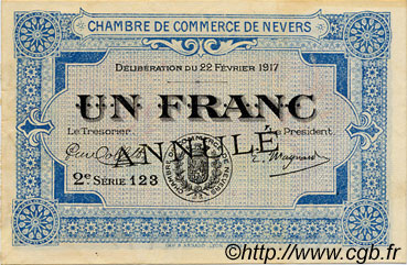 1 Franc Annulé FRANCE regionalismo e varie Nevers 1917 JP.090.15 BB to SPL
