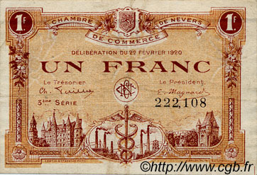 1 Franc FRANCE Regionalismus und verschiedenen Nevers 1920 JP.090.17 S