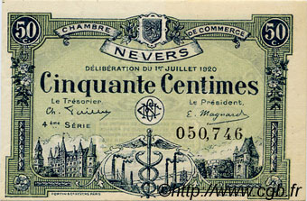 50 Centimes FRANCE regionalismo e varie Nevers 1920 JP.090.18 AU a FDC