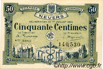 50 Centimes FRANCE Regionalismus und verschiedenen Nevers 1920 JP.090.18 SS to VZ